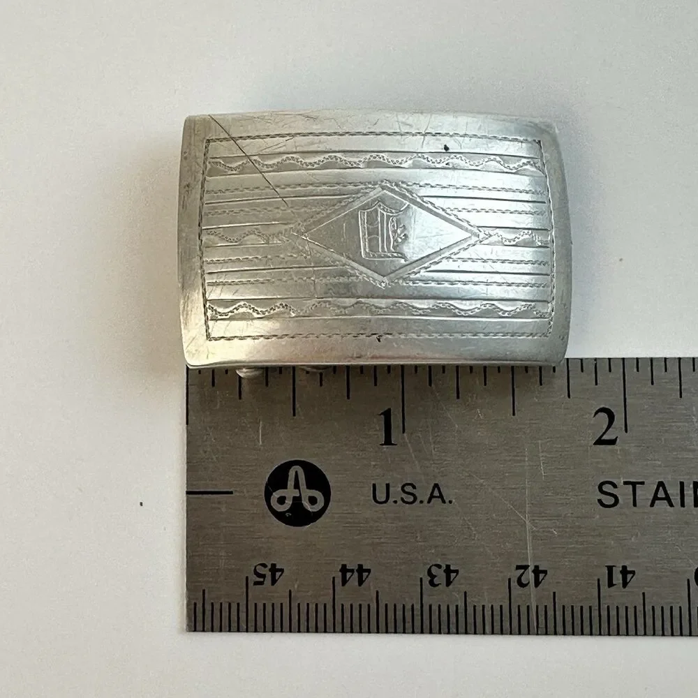 Antique 1920’s Art Deco Sterling Silver Belt Buckle Monogrammed Slide Friction